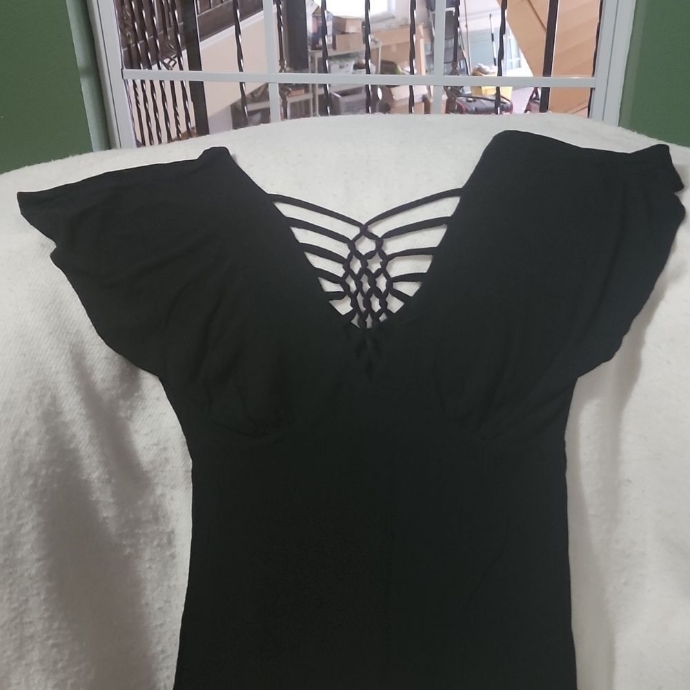 Black "Spider Web" Empire Waist Top
